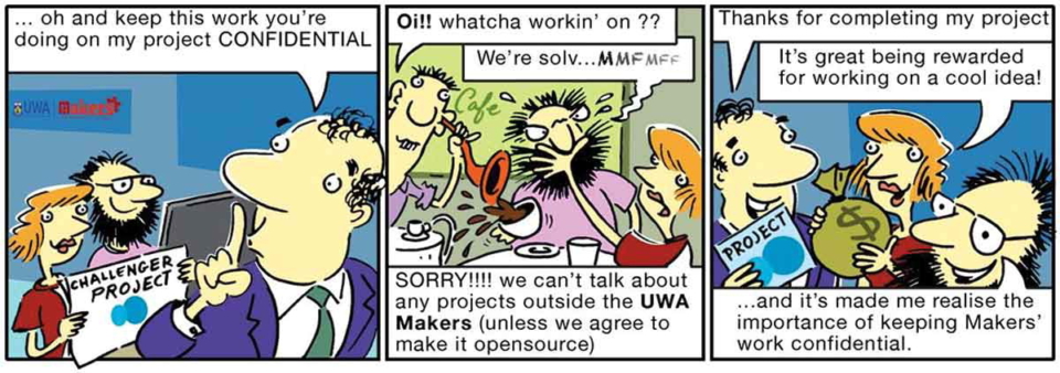 The UWA Makers non-disclosure agreement, as a comic